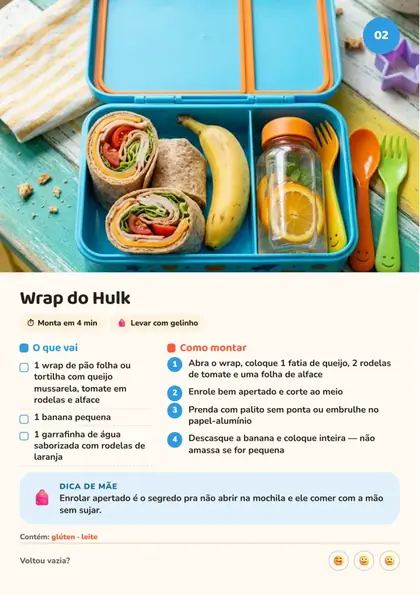 Página do livro de lanches de escola com receitas de lancheira