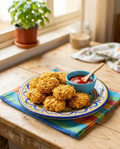 Nugget Crocante do Herói, assado e dourado num prato
